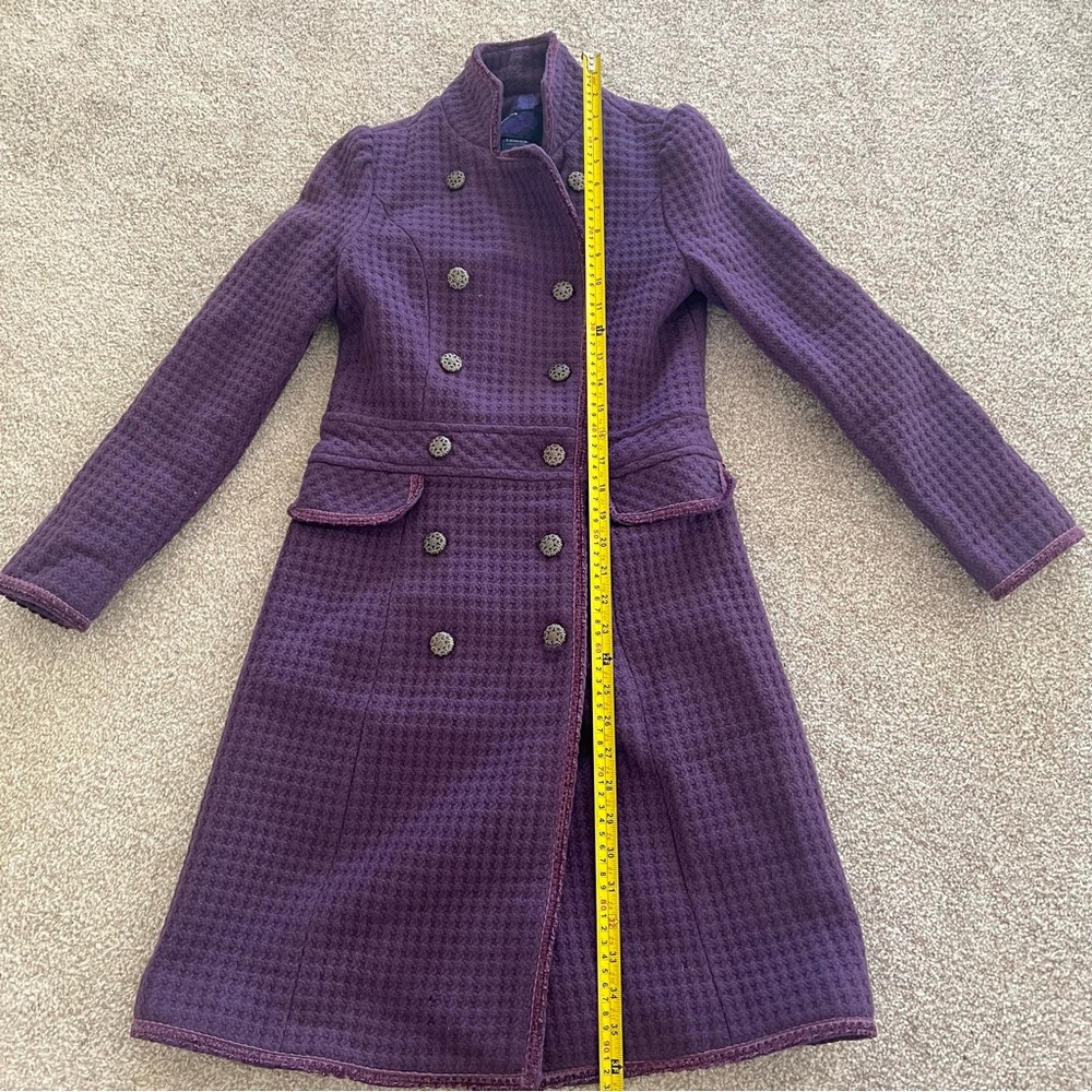 Purple Double Breasted Long Coat w Textured Waffle Knit Pattern Ornate Buttons - Picture 10 of 11